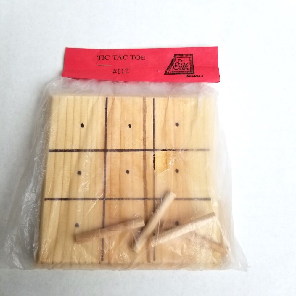 Vintage Wooden Tic Tac Toe Game Day Camp Crafts Natural Wood Travel Kids 112